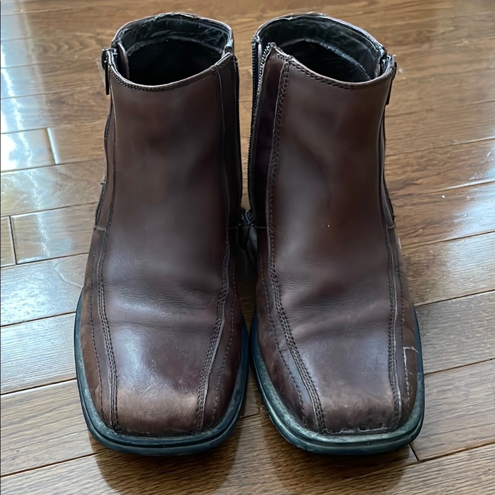Aldo Brown Leather Slip-On Boots with Square Toe